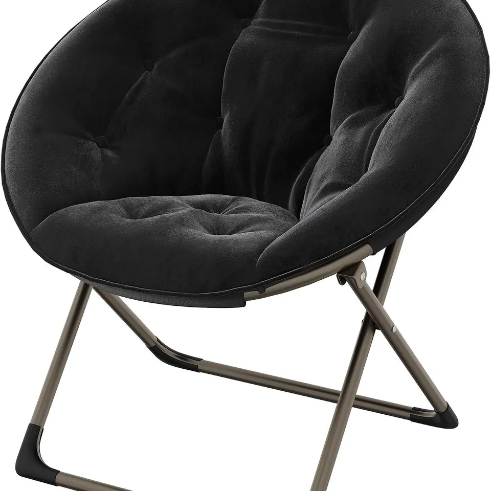 BOXED GARVEE SAUCER CHAIR, COMFY CHAIR FAUX FUR LOUNGE MOON CHAIR WITH FOLDING METAL FRAME, OVERSIZED PLUSH FOLDABLE FLOWER ACCENT SEAT FOR ADULTS, TEENS, BEDROOM, DORM OR LIVING ROOM - LIGHT GRAY