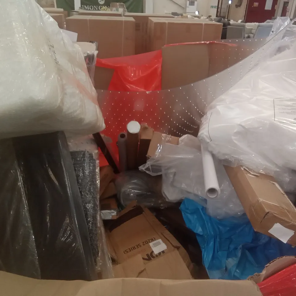 PALLET OF ASSORTED ITEMS INCLUDING ACORN FORT MULTIPLE TIERS SHOE RACK ORGANISER, FABIAN CLARKE PHOTO FRAMES, EVAJOY DOUBLE SIZE AIR MATTRESS, TAIYUHOMES VENETIAN BLIND, ORGANIC PAPER TUBS, GRILL 