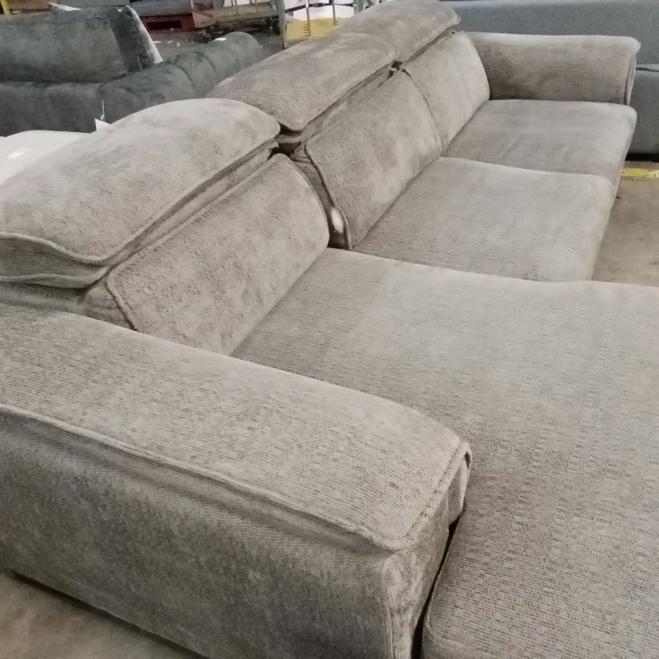 DESIGNER 3 SEATER FABRIC UPHOLSTERED CHAISE SOFA