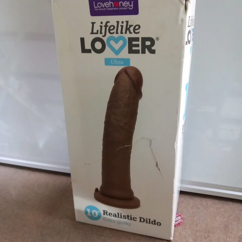 BOXED LOVEHONEY LIFELIKE LOVER ULTRA 10" REALISTIC DILDO EXTRA GIRTHY 