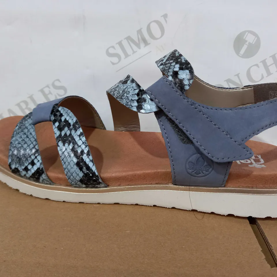 RIEKER ANTISTRESS PAIR OF SANDALS (LEATHER, BLUE/SNAKE PATTERN), SIZE 6 UK