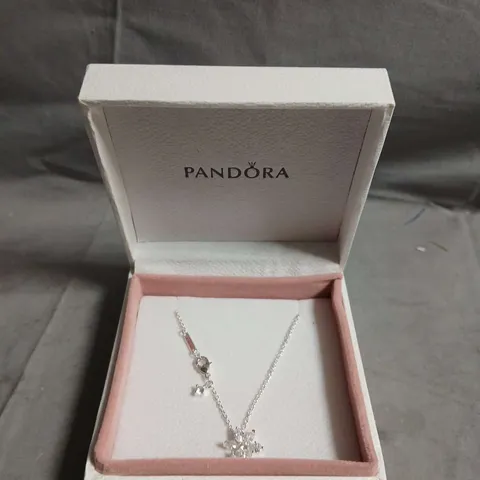 BOXED PANDORA STERLING SILVER FLOWER PENDANT NECKLACE WITH CRYSTALS
