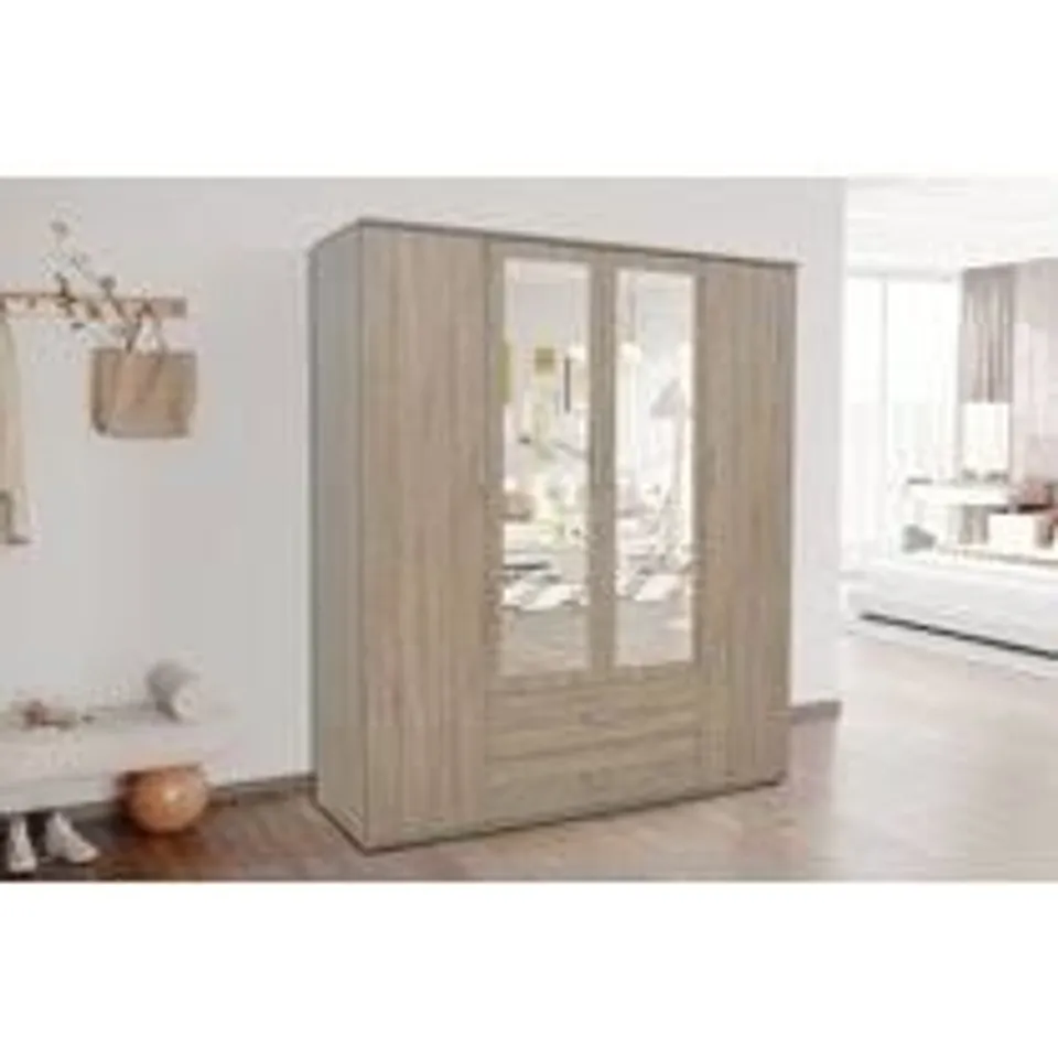 BOXED MARYALYCE 4 DOOR MANUFACTURED WOODEN WARDROBE (2 BOXES)