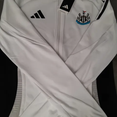 ADIDAS CHILDREN'S NEWCASTLE UNITED LONG SLEEVE ZIP-UP TOP IN WHITE/BLACK SIZE 13-14 YEARS