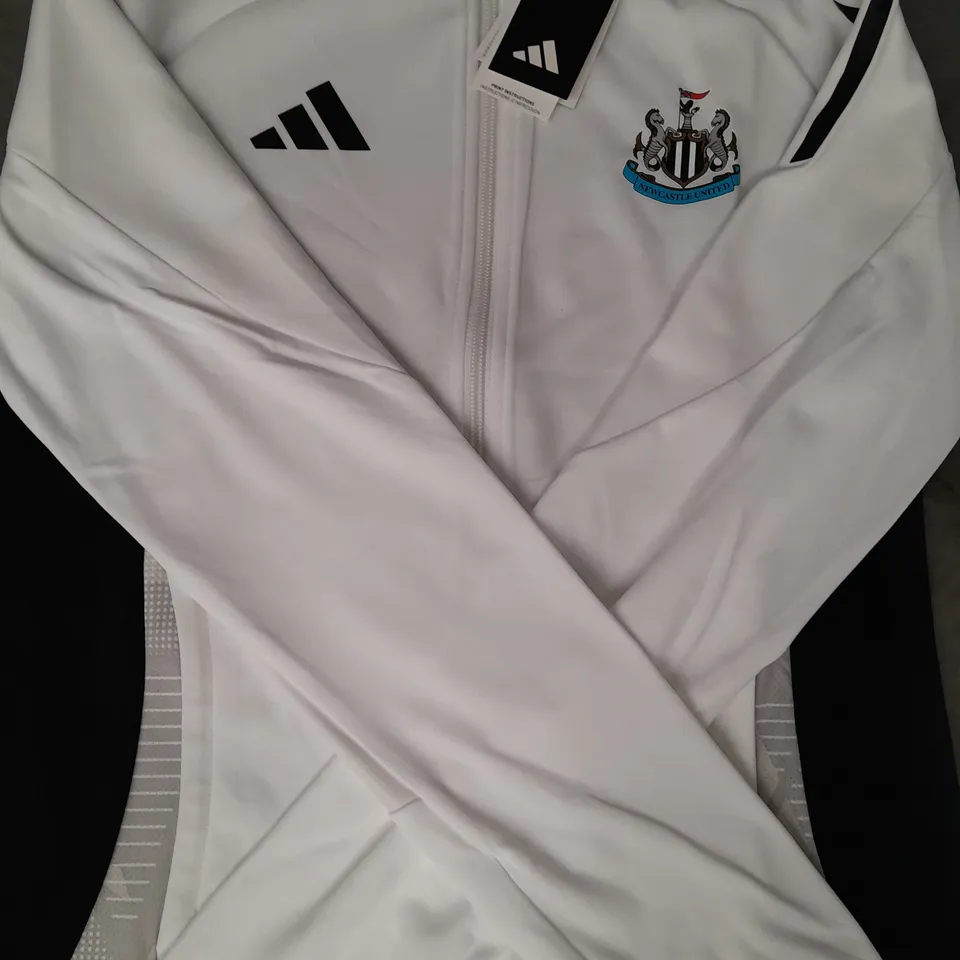 ADIDAS CHILDREN'S NEWCASTLE UNITED LONG SLEEVE ZIP-UP TOP IN WHITE/BLACK SIZE 13-14 YEARS