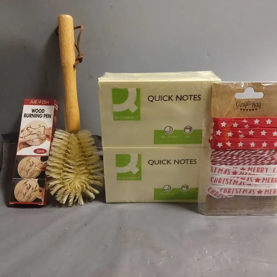 APPROXIMATELY 14 ASSORTED ITEMS TO INCLUDE - QUICK NOTE , WOOD BURNING PEN , BRUSH ETC