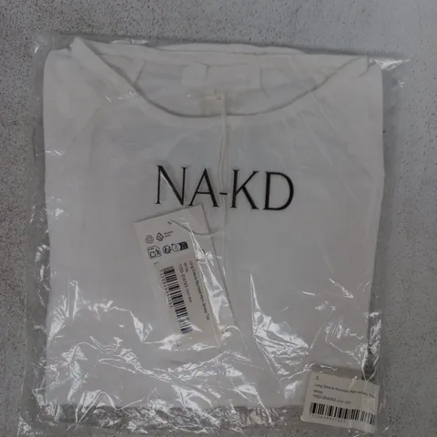 BAGGED NA-KD LONG SLEEVE ROUNDED HEM JERSEY TOP IN WHITE SIZE SMALL