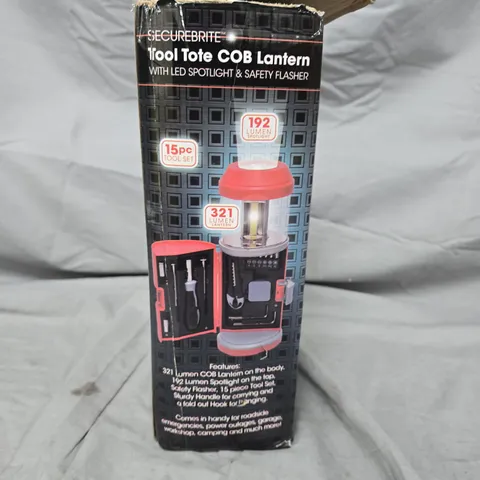 SECUREBRITE TOOL TOTE COB LANTERN WITH 15-PIECE TOOL SET