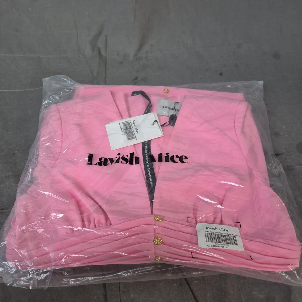 LAVISH ALICE SALMA FLUTED SLEEVE MIDI DRESS – PINK, UK 14