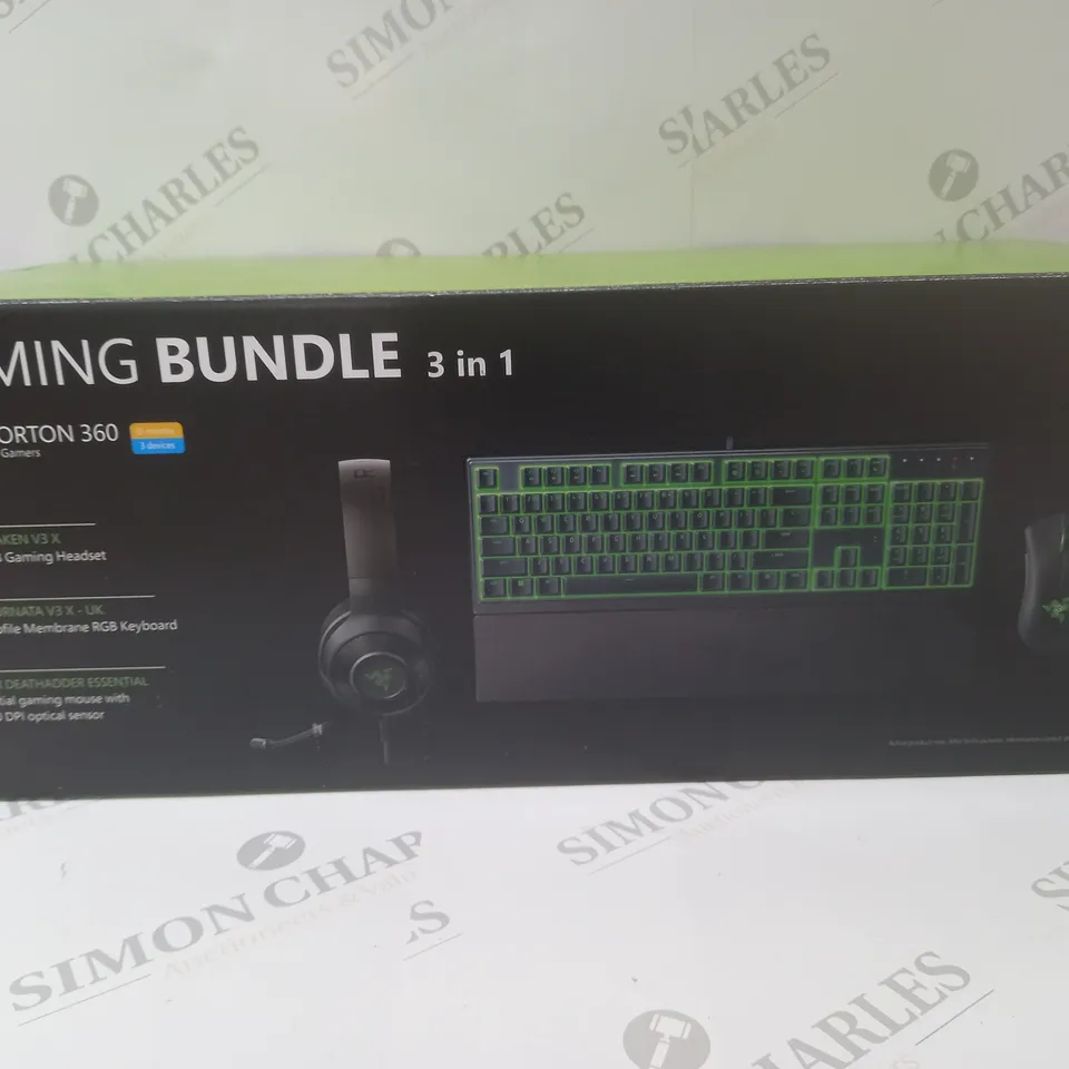 BRAND NEW BOXED RAZER GAMING BUNDLE 3 IN 1 TO INCLUDE - GAMING HEADSET, MEMBRANE RGB KEYBOARD AND ESSENTIAL GAMING MOUSE