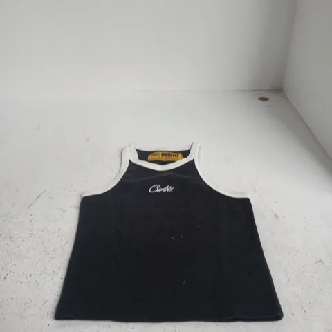 GUERILLAZ TANK TOP – BLACK KNIT WITH WHITE TRIM, SIZE M