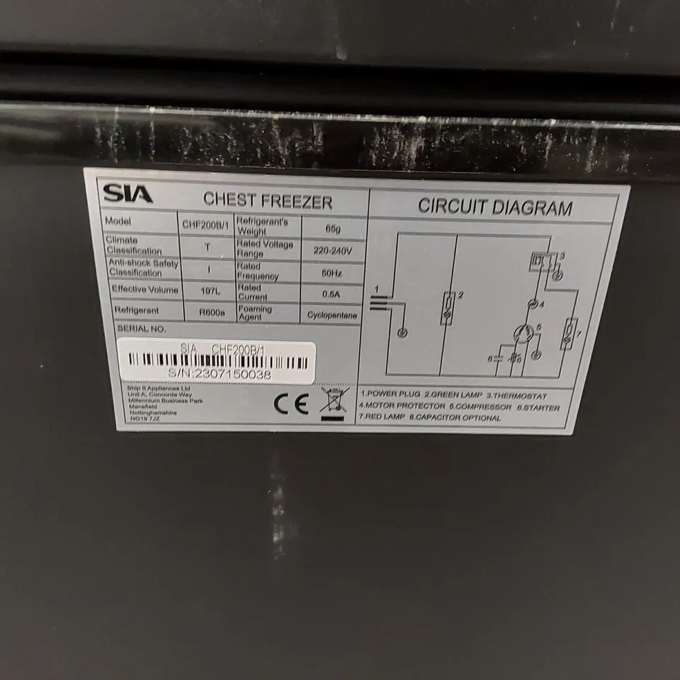 SIA CHF200B BLACK FREESTANDING 201L CHEST FREEZER