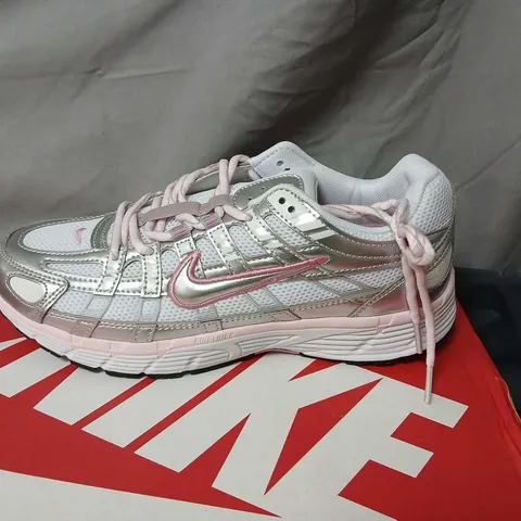 NIKE P-6000 SNEAKERS – WHITE/METALLIC SILVER WITH PINK ACCENTS, WOMEN'S UK 6