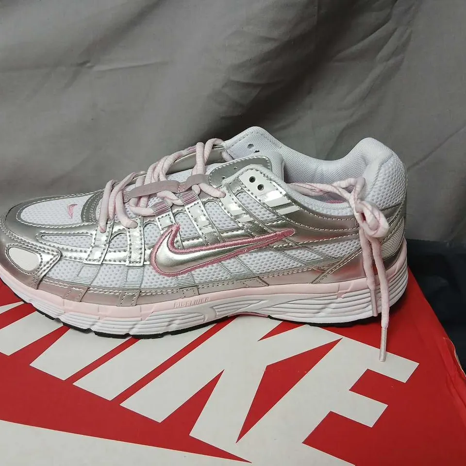 NIKE P-6000 SNEAKERS – WHITE/METALLIC SILVER WITH PINK ACCENTS, WOMEN'S UK 6