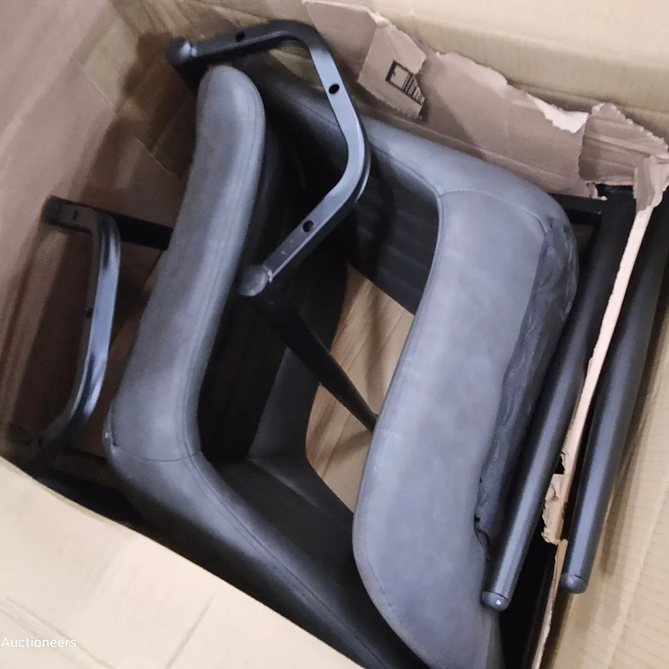 BOXED PAIR CHARCOAL FAUX LEATHER DINING CHAIRS