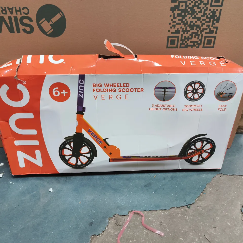 BOXED ZINZ BIG WHEELED FOLDING VERGE SCOOTER (ORANGE & PURPLE)