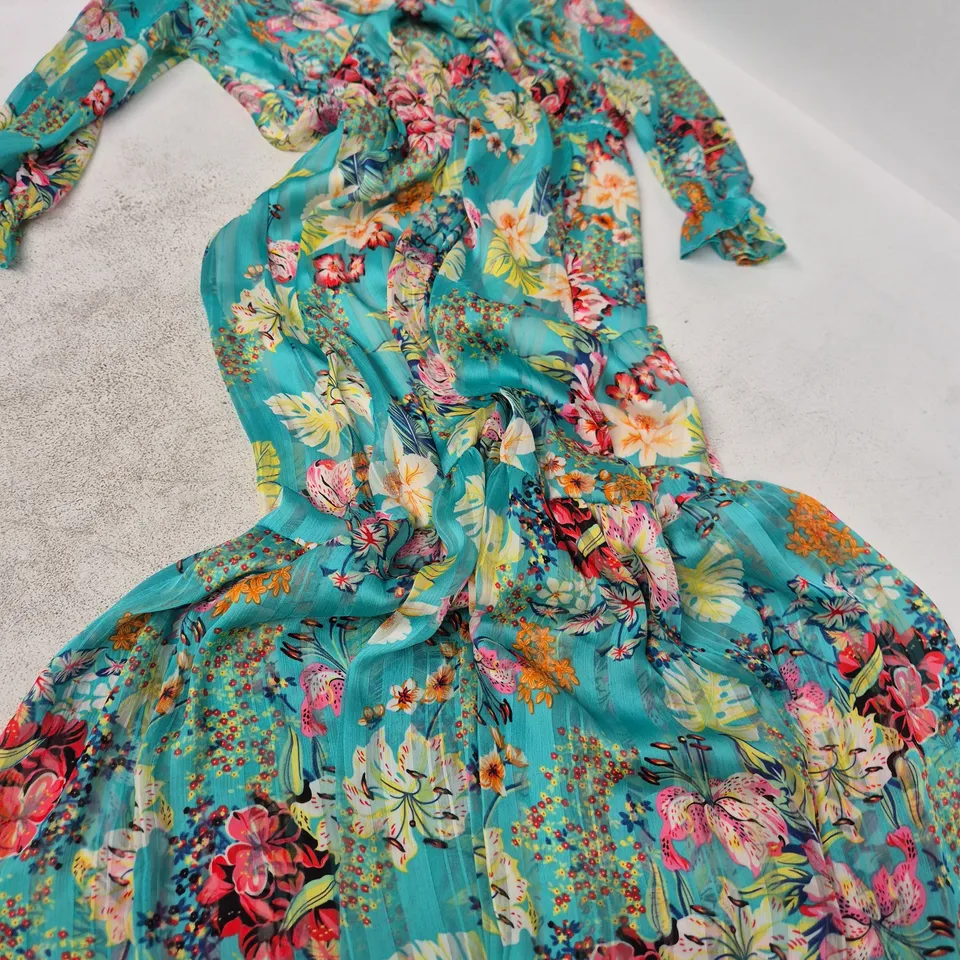SCARLET ROOS WOMEN'S FLORAL DRESS – TURQUOISE TROPICAL PRINT