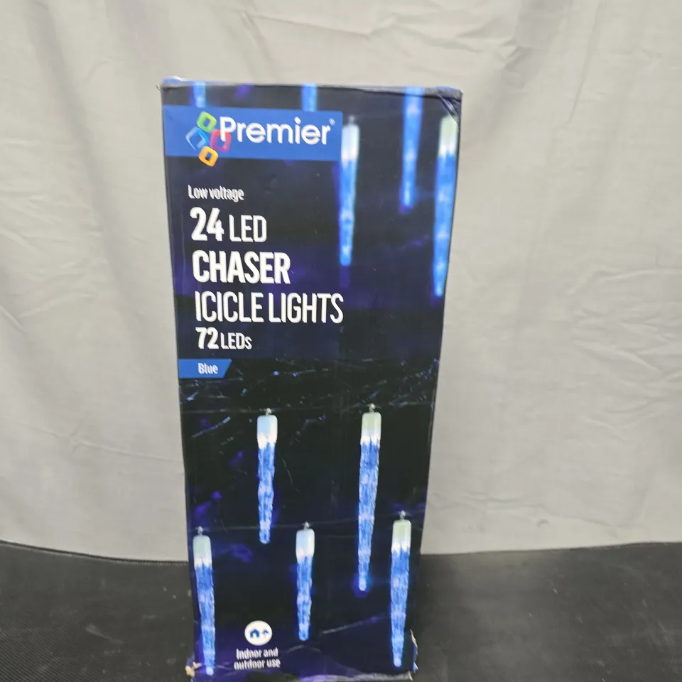 PREMIER LOW VOLTAGE 24 LED CHASER ICICLE LIGHTS – BLUE (72 LEDS)