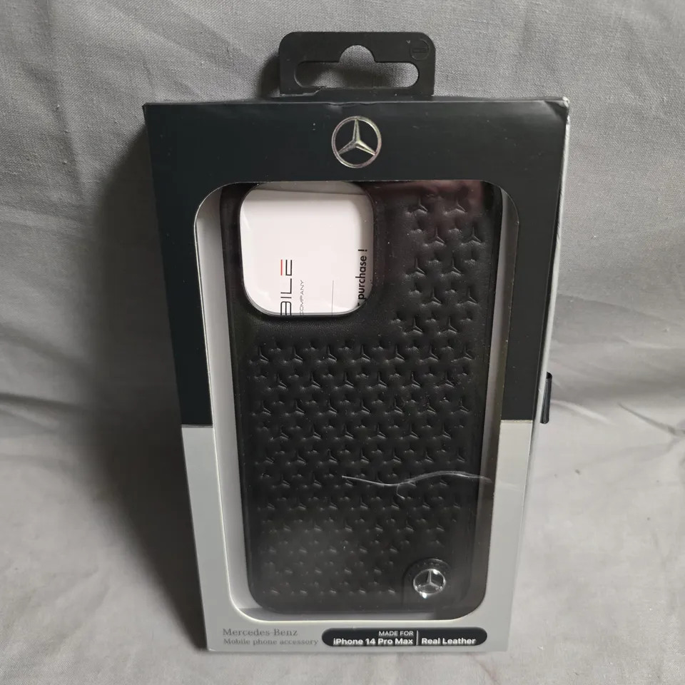 MERCEDES-BENZ MOBILE PHONE CASE FOR IPHONE 14 PRO MAX – REAL LEATHER (BOXED) – CG MOBILE