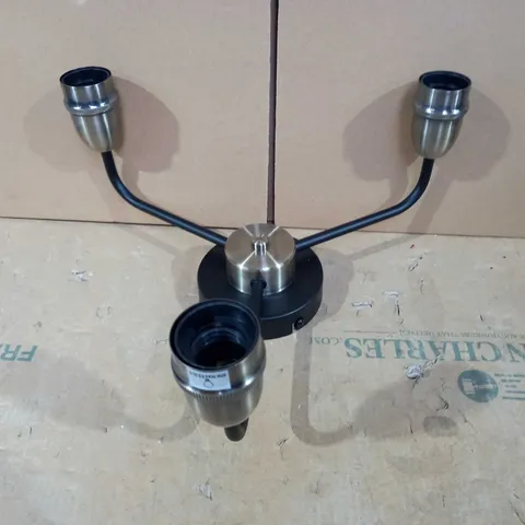 DAR LIGHTING GROUP KIEFER 3LT FLUSH CEILING LIGHT - BLACK & ANTIQUE BRASS FINISH