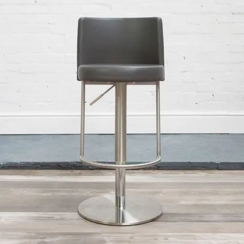 BOXED MONZA BARSTOOL - GREY PU LEATHER WITH STAINLESS STEEL BASE