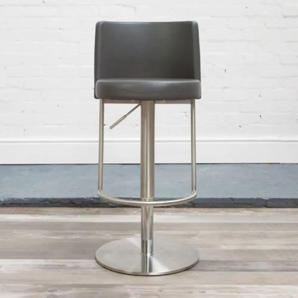 BOXED MONZA BARSTOOL - GREY PU LEATHER WITH STAINLESS STEEL BASE