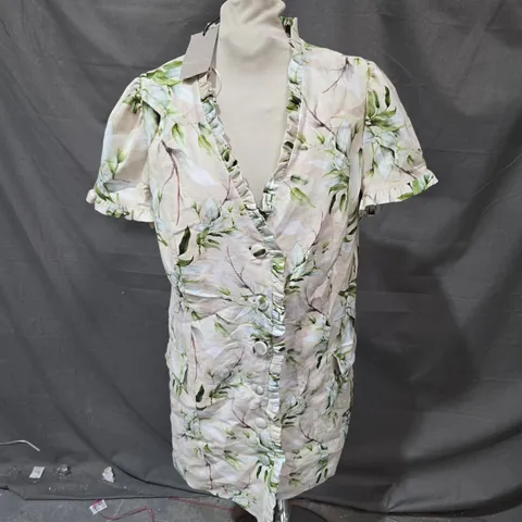 RIVER ISLAND CREAM FLORAL PRINT DRESS, WOMEN'S, UK 14 (EU 40 / US 10) – PUFF SLEEVE WRAP STYLE