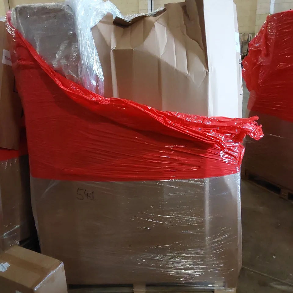 PALLET CONTAINING ASSORTED HOUSEHOLD PRODUCTS INCLUDING AUTUMN WREATH,  TOILET SEATS, IRONING BOARD, DECOR ART PIECE, FURNITURE ETC