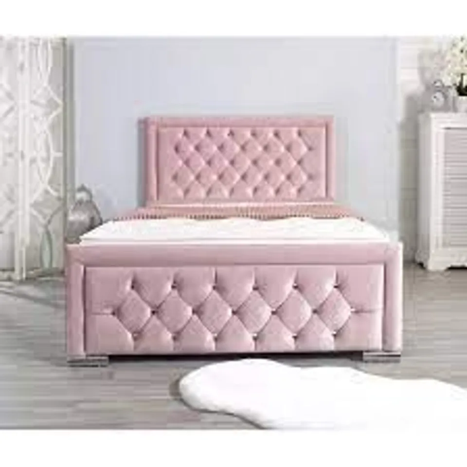 BOXED DESIGNER UPHOLSTERED SINGLE BED FRAME PINK (3 PACKS)