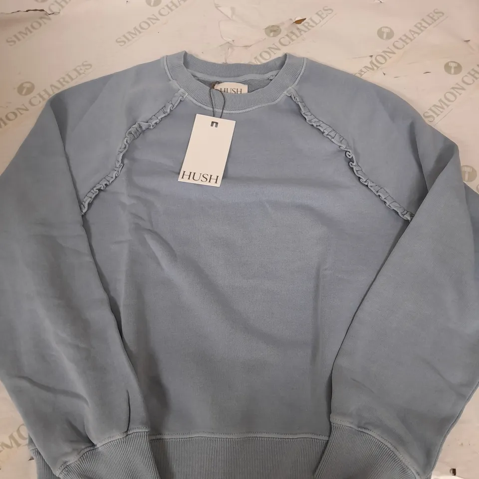 HUSH AMAYAH RUFFLE DETAILS SWEATSHIRT IN LIGHT BLUE - SMALL