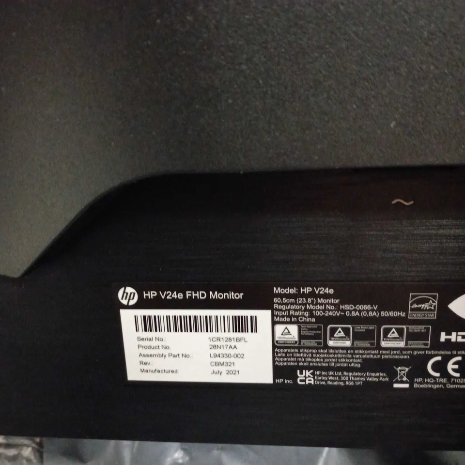 HP V24E FHD MONITOR, 23.8 INCH (60.5 CM) – BLACK WITH STAND