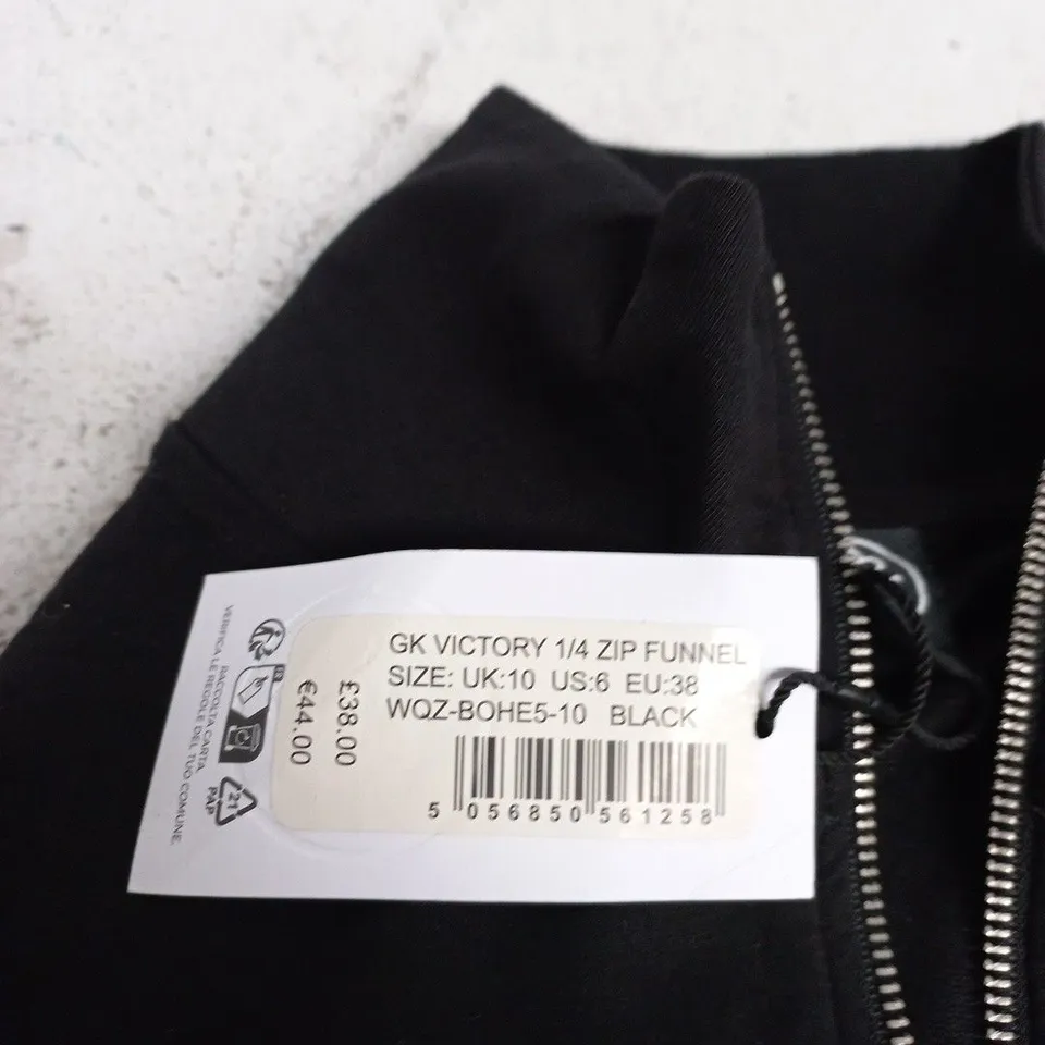 GK VICTORY 1/4 ZIP FUNNEL NECK TOP – UK 10 (US 6, EU 38) BLACK