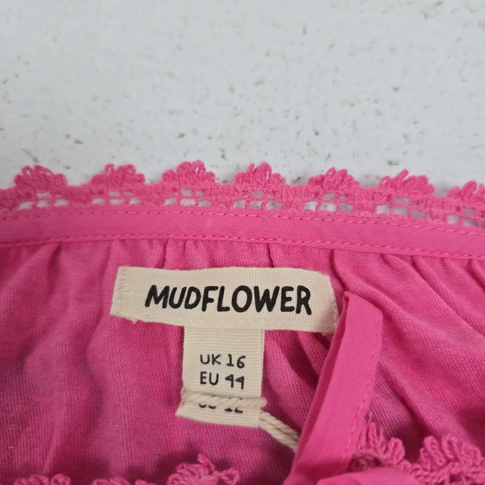 MUDFLOWER WOMEN'S PINK TOP WITH LACE TRIM, UK 16 (EU 44)