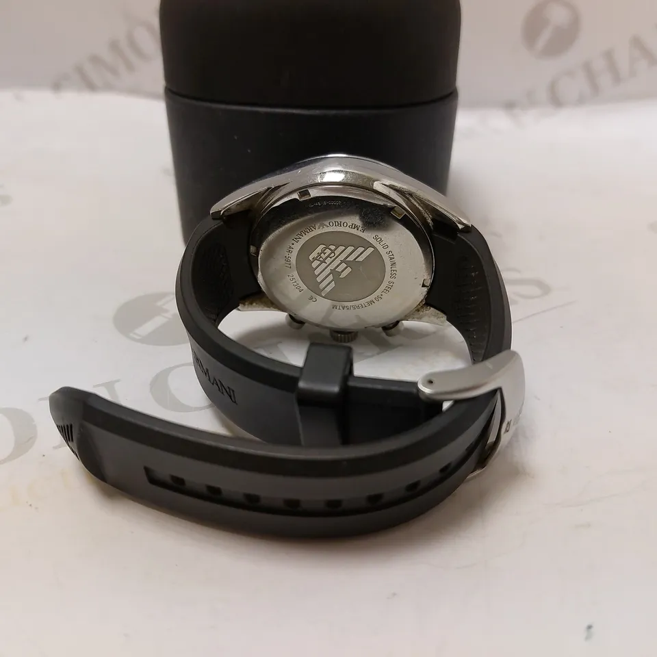 EMPORIO ARMANI MEN'S BLACK TRIPLE DIAL RUBBER STRAP WRISTWATCH