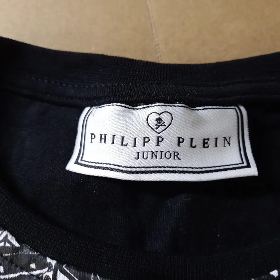 PHILIPP PLEIN JUNIOR BLACK WITH STONE DETAIL TSHIRT - SIZE UNKNOWN