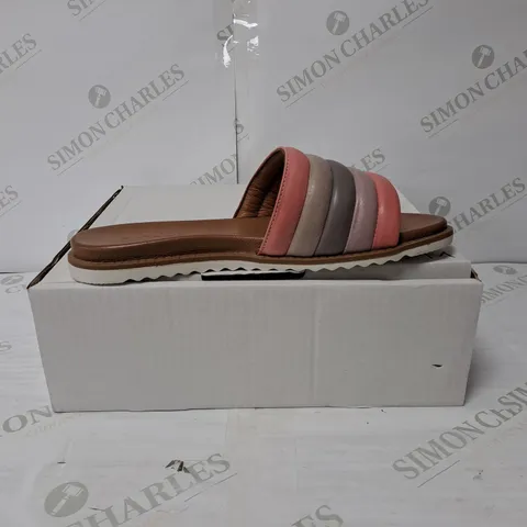 BOXED PAIR OF ADESSO MULTI COLOURED SANDALS SIZE 7