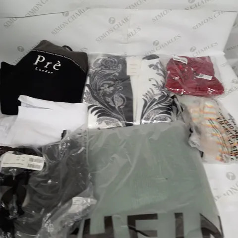 LARGE BOX OF ASSORTED CLOTHING ITEMS IN VARIOUS COLOURS AND SIZES INCLUDING TROUSERS , TOPS AND JUMPERS
