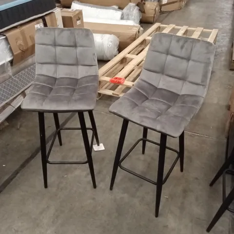 SET OF 2 QUALITY DESIGNER GREY VELVET BAR STOOLS