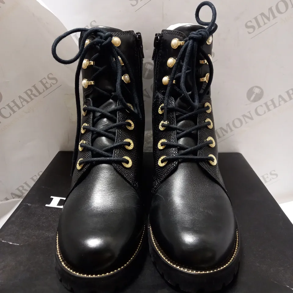 DUNE LONDON BLACK POM POM BIKER BOOTS - SIZE 4