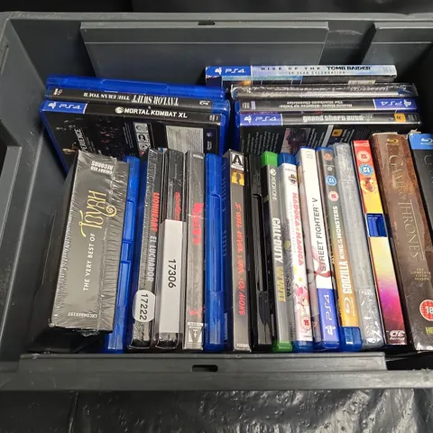 TOTE OF APPROX 20 ASSORTED GAMES AND DVD'S TOO INCLUDE GTA 5 , GAME OF THRONES , CALL OF DUTY , ETC 