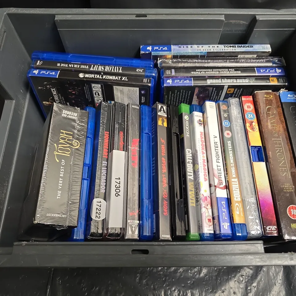 TOTE OF APPROX 20 ASSORTED GAMES AND DVD'S TOO INCLUDE GTA 5 , GAME OF THRONES , CALL OF DUTY , ETC 