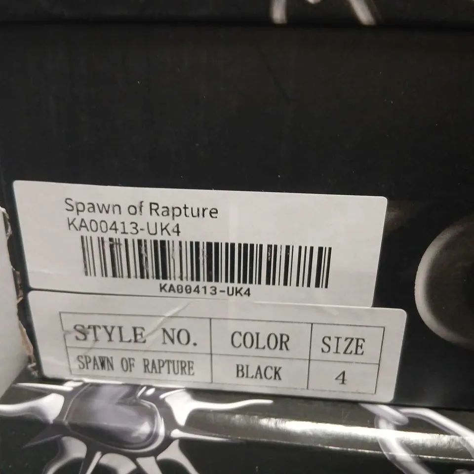 KOI SPAWN OF RAPTURE BLACK PLATFORM SHOES WITH HORNED DEMON MASK, UK 4