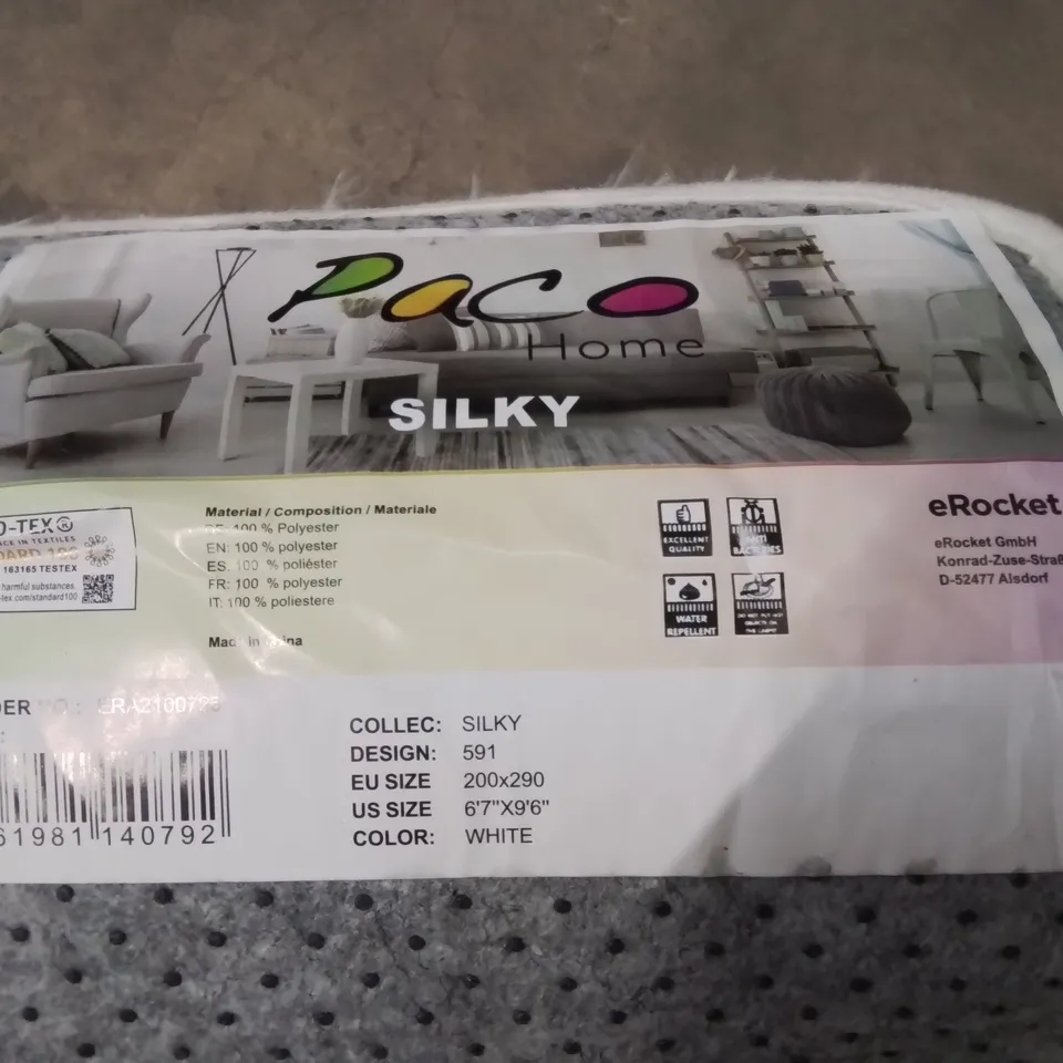 BRAND NEW PACO SILKY RUG IN WHITE - 200X390CM