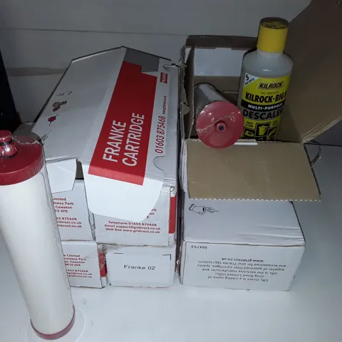 LOT OF 6 FRANKEE ITEMS TO INCLUDE 4 02 CARTRIDGES AND DESCALER