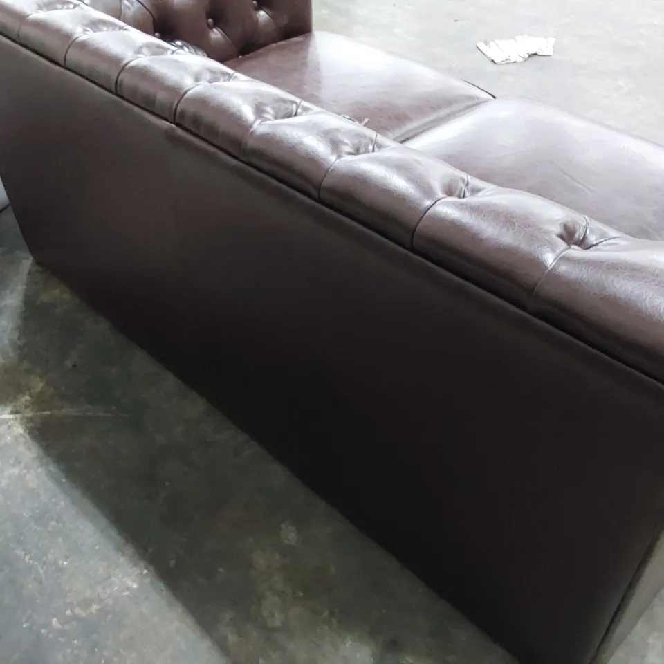 DESIGNER CHESTERFIELD TWO SEATER SOFA CHESTNUT LEATHER 