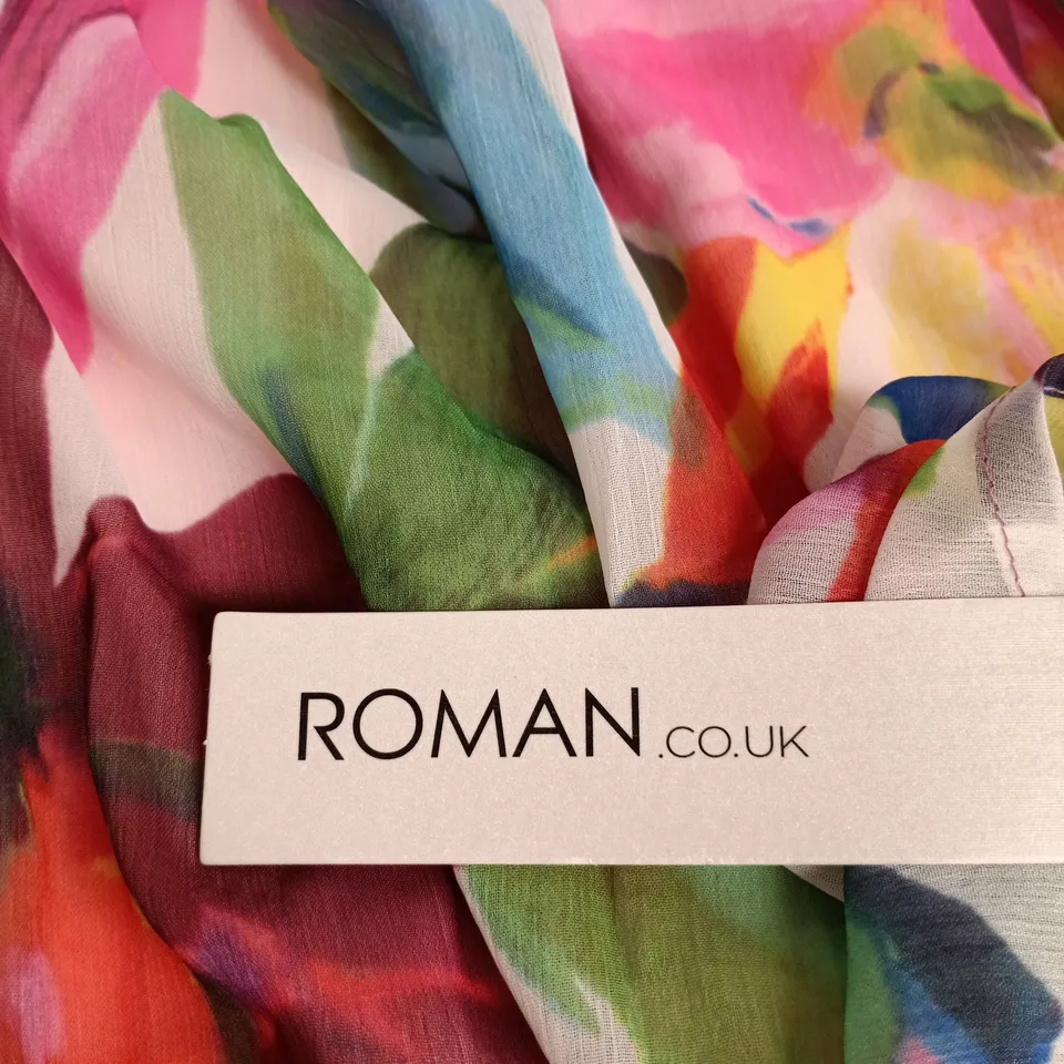 ROMAN TIE FRONT BARDOT TOP – PINK FLORAL, UK 14 (S)