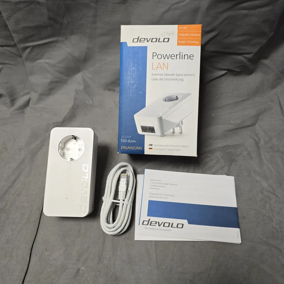 DEVOLO POWERLINE LAN ADAPTER KIT (DLAN 550 DUO+) WITH ETHERNET CABLE