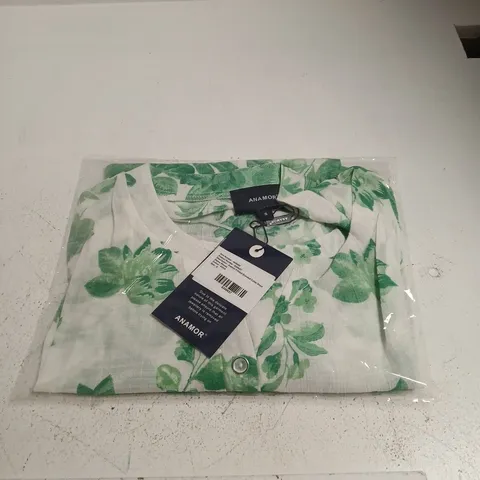 ANAMOR PRINTED GRANDED COLLAR SHORT SLEEVE BLOUSE β AQUA SIZE S