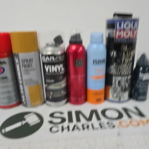 APPROXIMATELY 15 ASSORTED AEROSOLS TO INCLUDE RITUALS , CAR SPRAY PAINTS AND MECHOIL