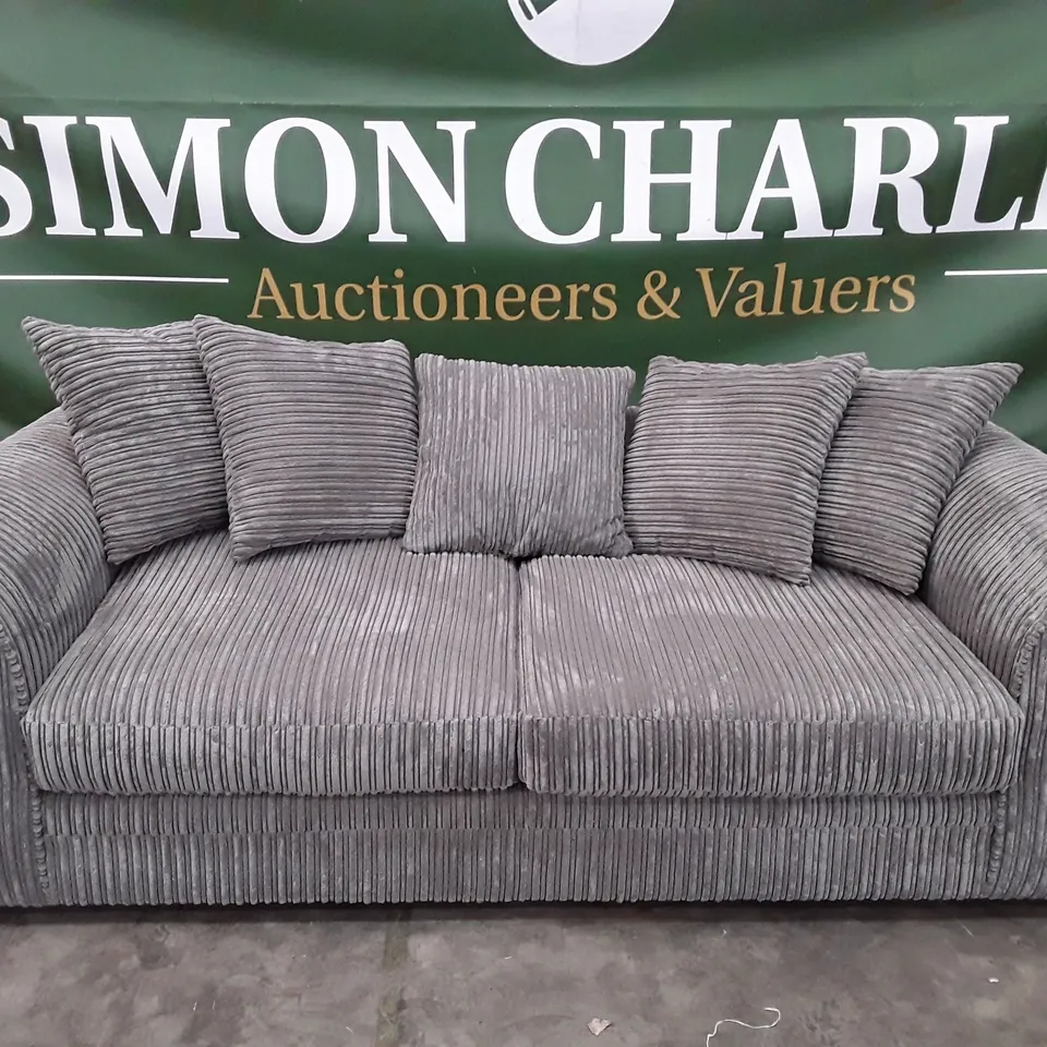 QUALITY DESIGNER 3 SEATER SOFA - GREY JUMBO CORD FABRIC